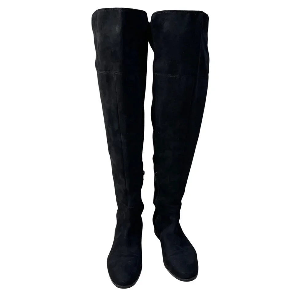 Ann Taylor OTK Carlene Boot Black Flat Suede Size 8 Almond Toe